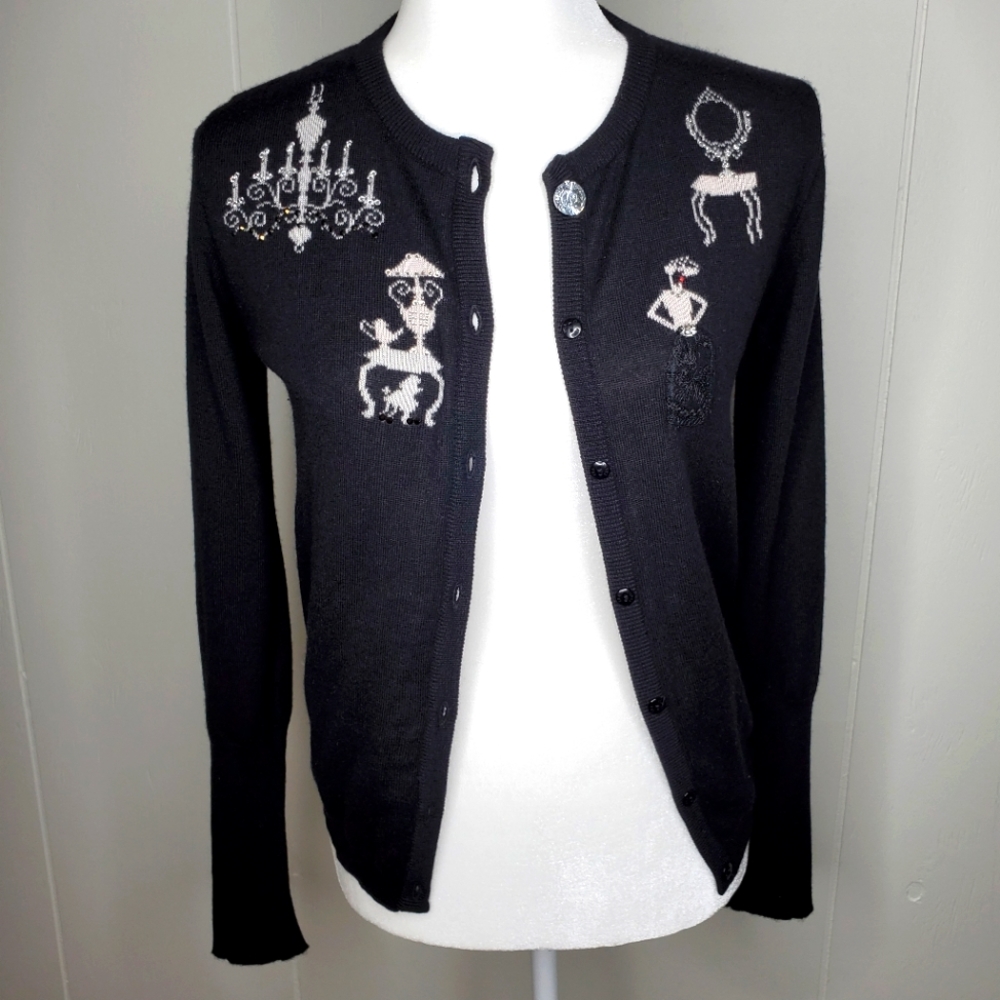 Era Erato Silk Cashmere Black Button Up Cardigan Sweater Made in Germany Sz 36.